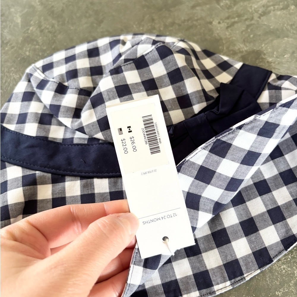 Janie and Jack navy blue and white plaid bucket hat size 12-24 months new - Picture 4 of 5